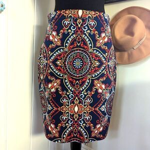 J. McLaughlin Halle Navy Pink Geometric Print Reversible Skirt sz SM EUC